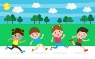Счастливые дети бегают для здоровых. дети персонажа из мультфильма бежать  иллюстрация изолированная дальше. | Премиум векторы